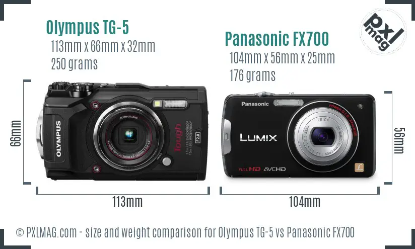 Olympus TG-5 vs Panasonic FX700 size comparison