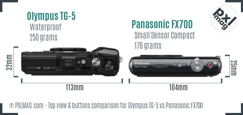 Olympus TG-5 vs Panasonic FX700 top view buttons comparison