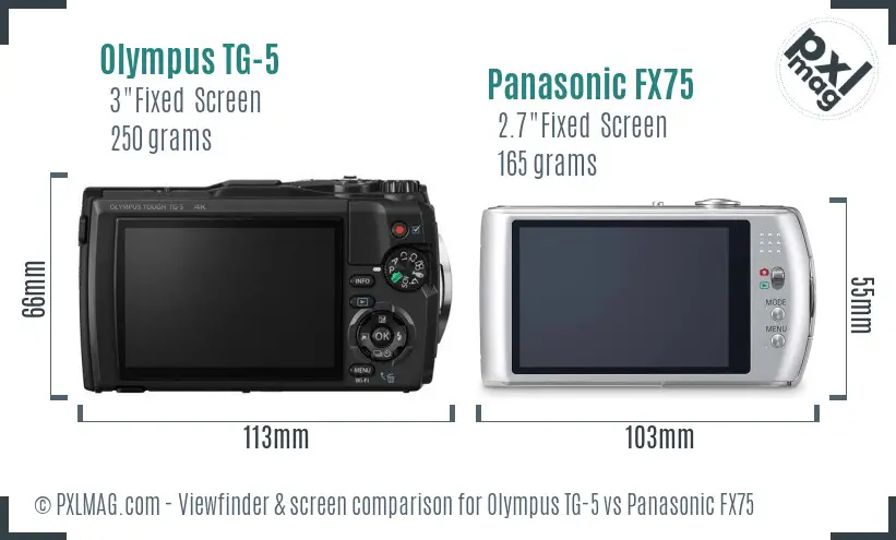 Olympus TG-5 vs Panasonic FX75 Screen and Viewfinder comparison