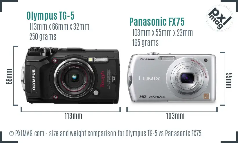 Olympus TG-5 vs Panasonic FX75 size comparison