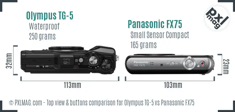 Olympus TG-5 vs Panasonic FX75 top view buttons comparison