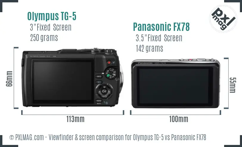 Olympus TG-5 vs Panasonic FX78 Screen and Viewfinder comparison