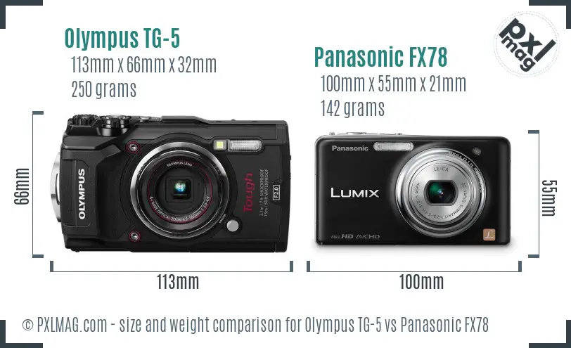 Olympus TG-5 vs Panasonic FX78 size comparison