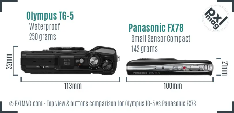 Olympus TG-5 vs Panasonic FX78 top view buttons comparison