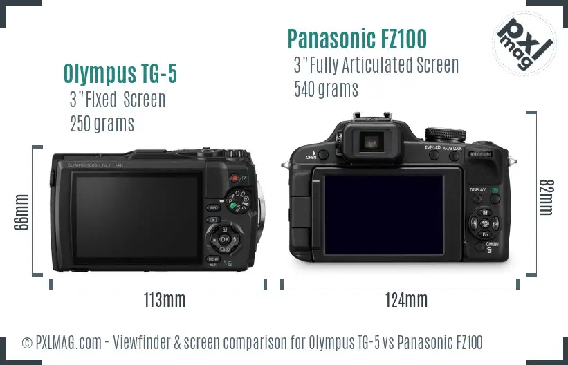 Olympus TG-5 vs Panasonic FZ100 Screen and Viewfinder comparison