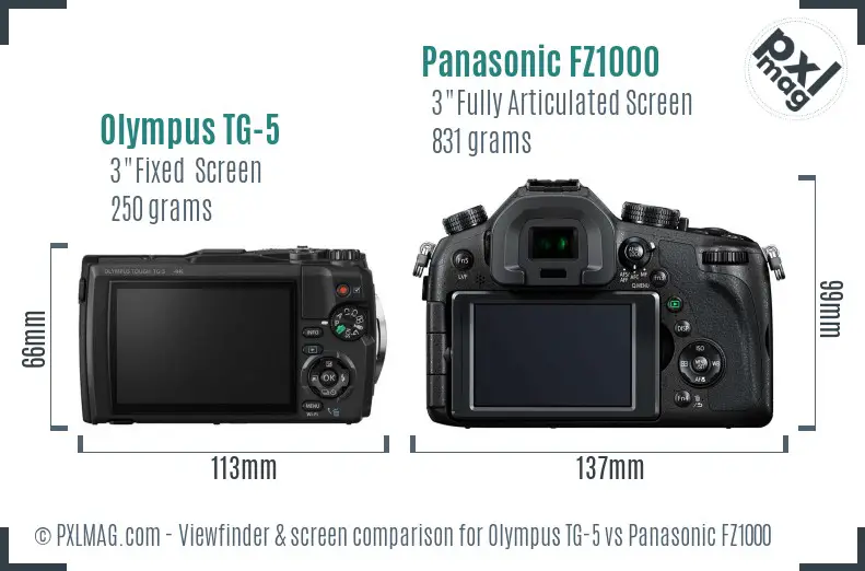 Olympus TG-5 vs Panasonic FZ1000 Screen and Viewfinder comparison