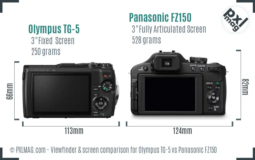 Olympus TG-5 vs Panasonic FZ150 Screen and Viewfinder comparison