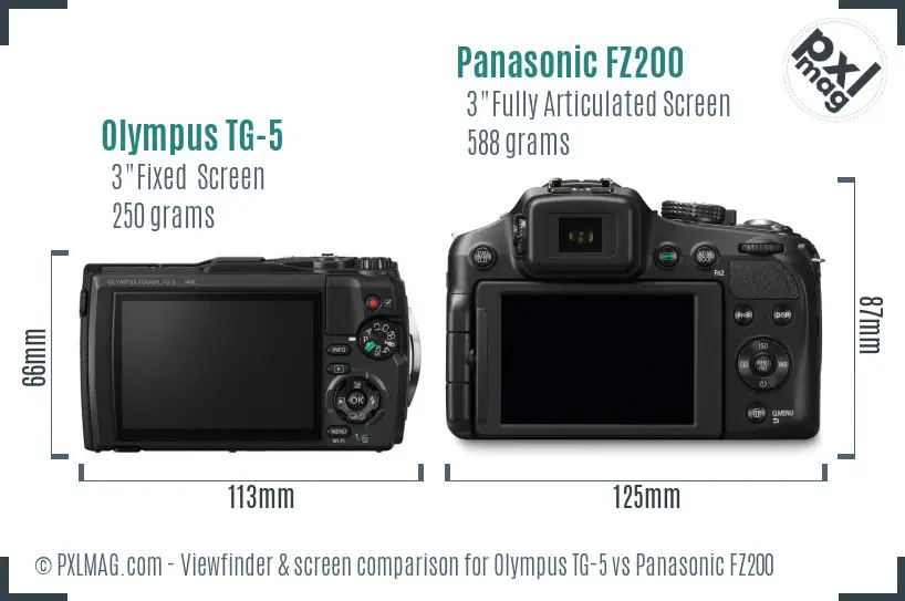 Olympus TG-5 vs Panasonic FZ200 Screen and Viewfinder comparison