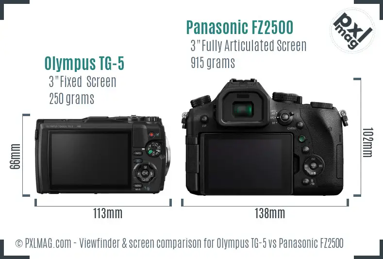 Olympus TG-5 vs Panasonic FZ2500 Screen and Viewfinder comparison