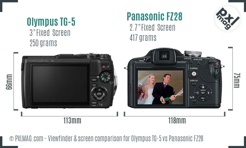 Olympus TG-5 vs Panasonic FZ28 Screen and Viewfinder comparison Olympus TG-5 vs Panasonic FZ28 Screen and Viewfinder comparison