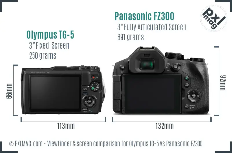 Olympus TG-5 vs Panasonic FZ300 Screen and Viewfinder comparison