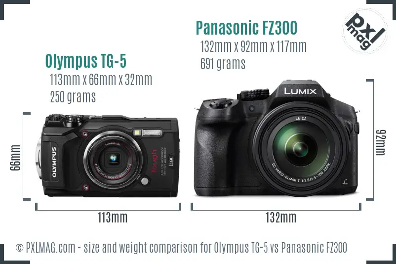 Olympus TG-5 vs Panasonic FZ300 size comparison Olympus TG-5 vs Panasonic FZ300 size comparison