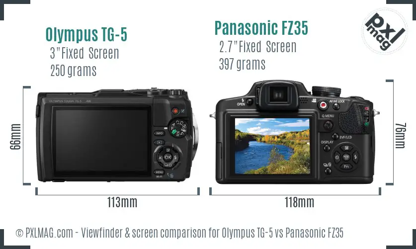 Olympus TG-5 vs Panasonic FZ35 Screen and Viewfinder comparison