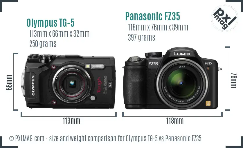 Olympus TG-5 vs Panasonic FZ35 size comparison