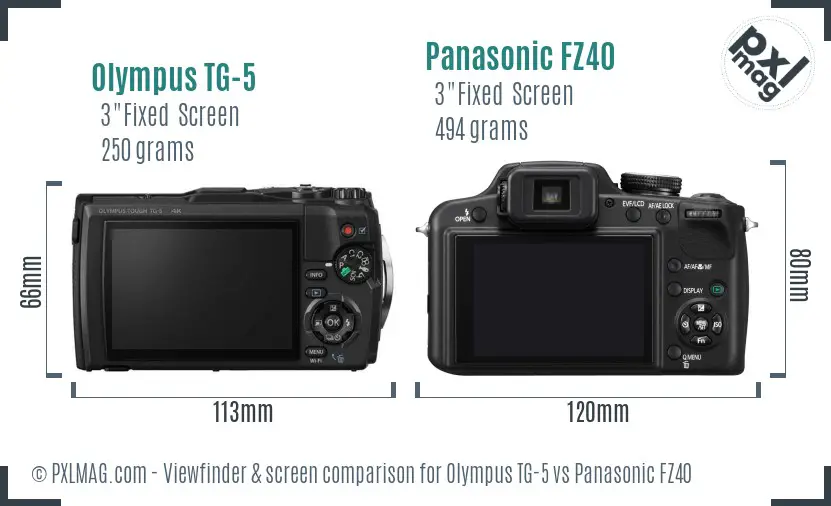 Olympus TG-5 vs Panasonic FZ40 Screen and Viewfinder comparison