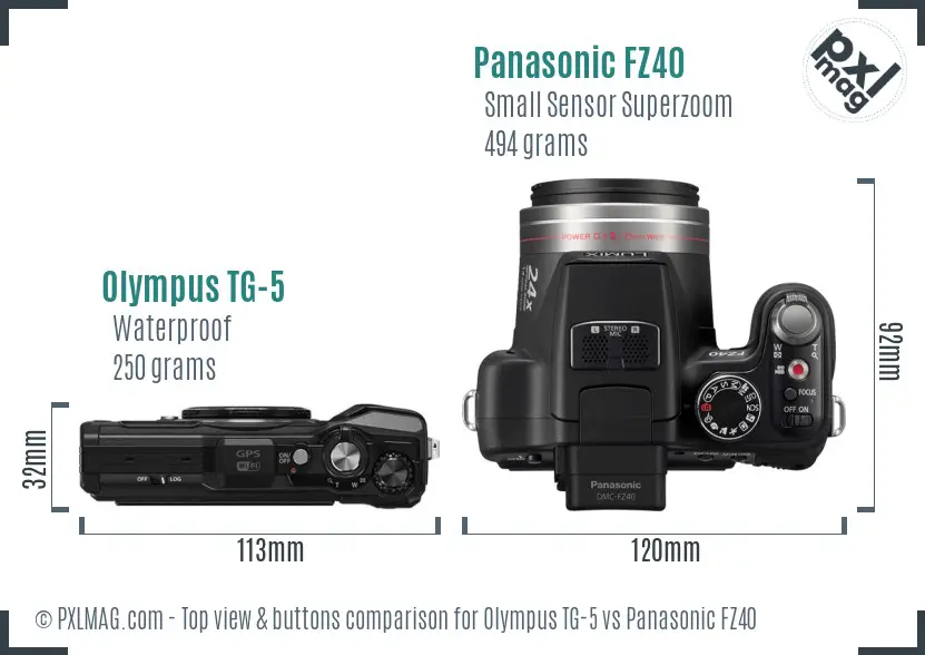 Olympus TG-5 vs Panasonic FZ40 top view buttons comparison