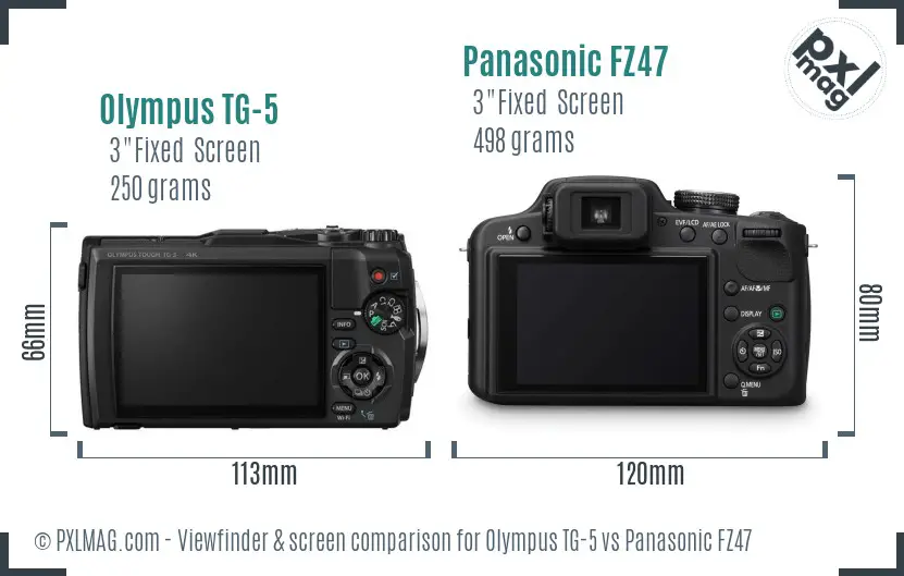 Olympus TG-5 vs Panasonic FZ47 Screen and Viewfinder comparison