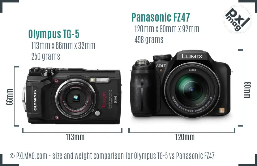 Olympus TG-5 vs Panasonic FZ47 size comparison