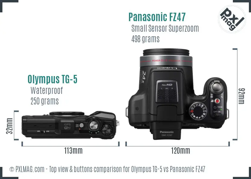 Olympus TG-5 vs Panasonic FZ47 top view buttons comparison