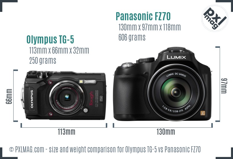 Olympus TG-5 vs Panasonic FZ70 size comparison