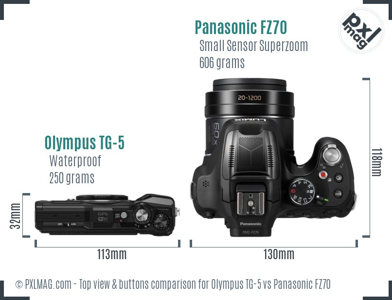 Olympus TG-5 vs Panasonic FZ70 top view buttons comparison