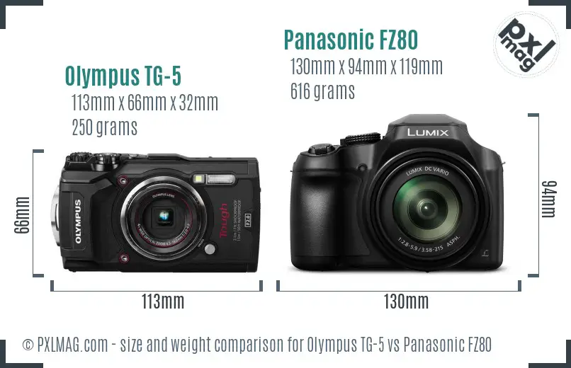 Olympus TG-5 vs Panasonic FZ80 size comparison