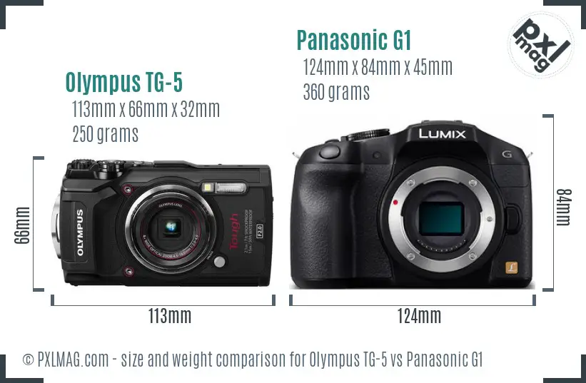 Olympus TG-5 vs Panasonic G1 size comparison