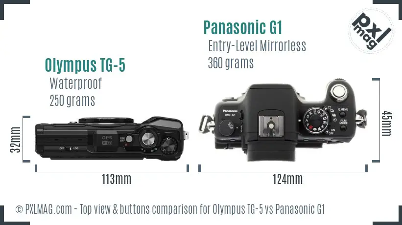 Olympus TG-5 vs Panasonic G1 top view buttons comparison