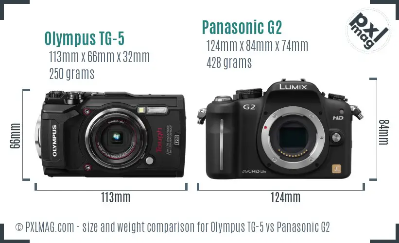 Olympus TG-5 vs Panasonic G2 size comparison