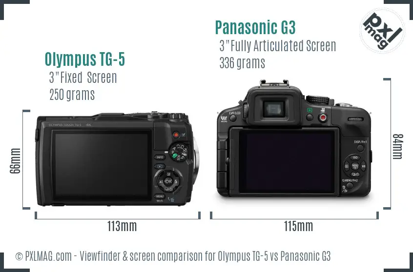 Olympus TG-5 vs Panasonic G3 Screen and Viewfinder comparison