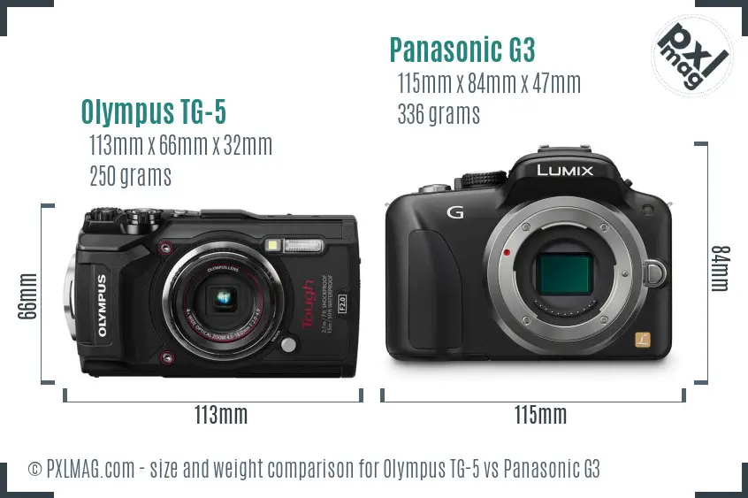 Olympus TG-5 vs Panasonic G3 size comparison