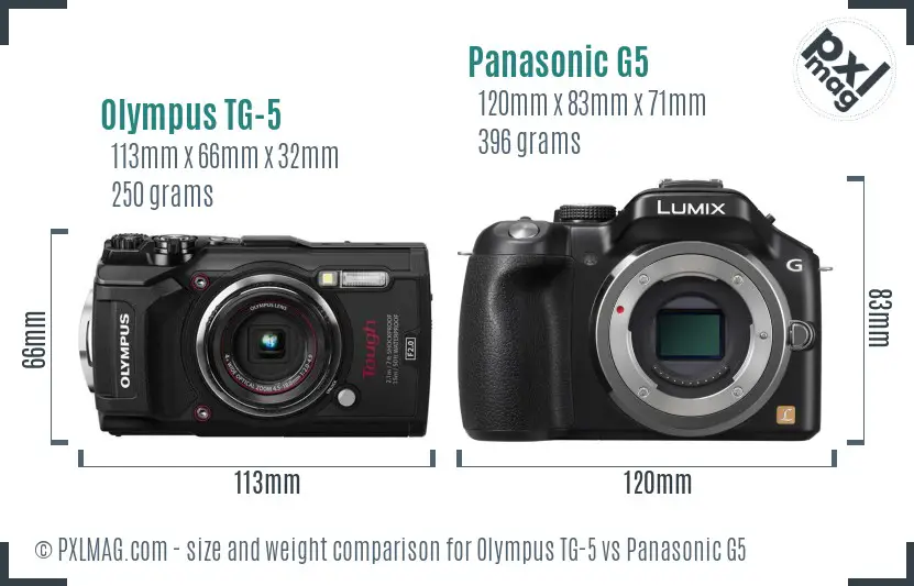 Olympus TG-5 vs Panasonic G5 size comparison