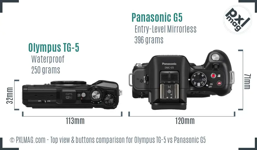 Olympus TG-5 vs Panasonic G5 top view buttons comparison