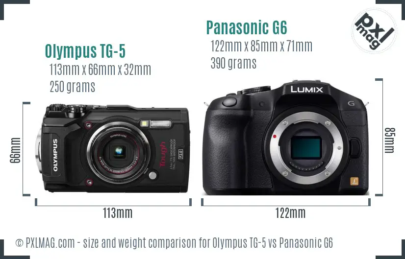 Olympus TG-5 vs Panasonic G6 size comparison