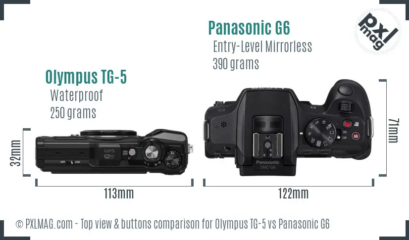 Olympus TG-5 vs Panasonic G6 top view buttons comparison