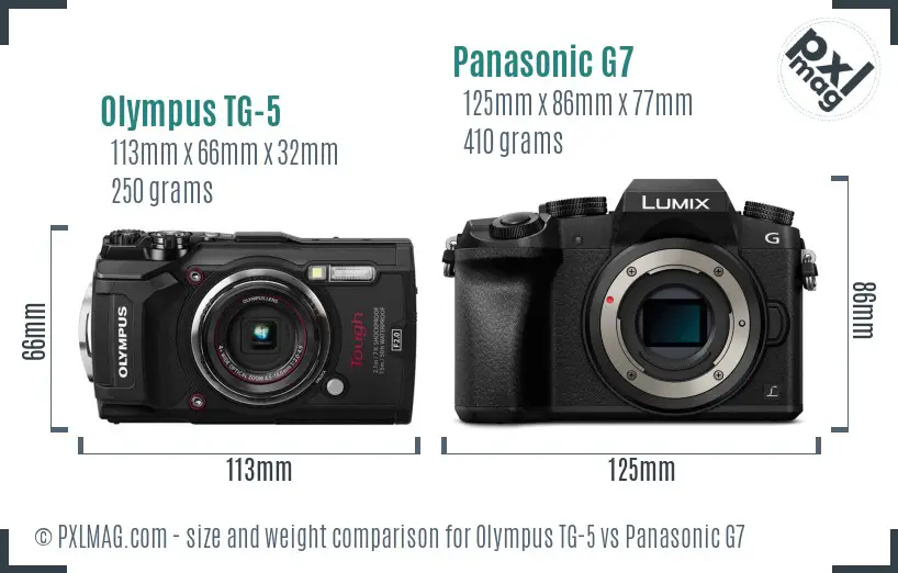 Olympus TG-5 vs Panasonic G7 size comparison Olympus TG-5 vs Panasonic G7 size comparison