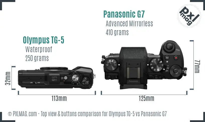 Olympus TG-5 vs Panasonic G7 top view buttons comparison Olympus TG-5 vs Panasonic G7 top view buttons comparison