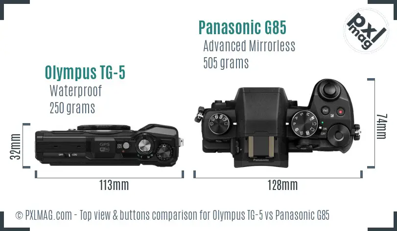 Olympus TG-5 vs Panasonic G85 top view buttons comparison Olympus TG-5 vs Panasonic G85 top view buttons comparison