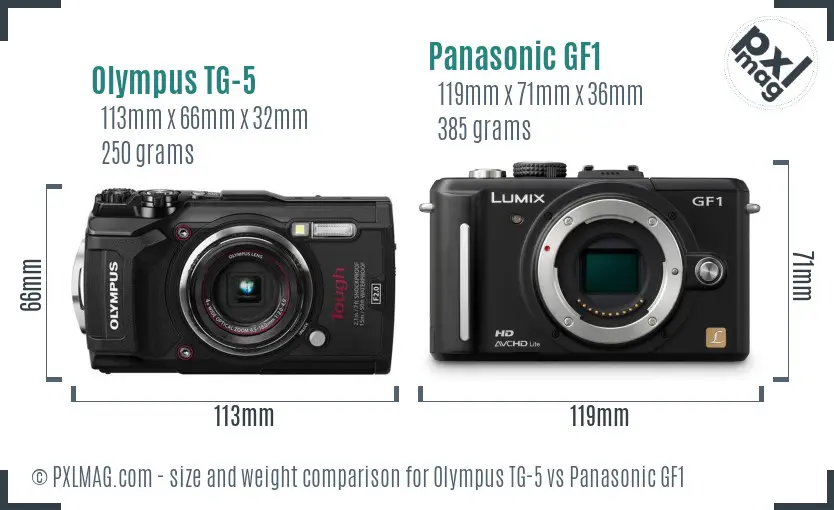 Olympus TG-5 vs Panasonic GF1 size comparison