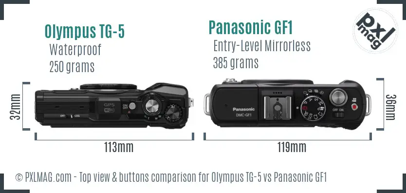 Olympus TG-5 vs Panasonic GF1 top view buttons comparison