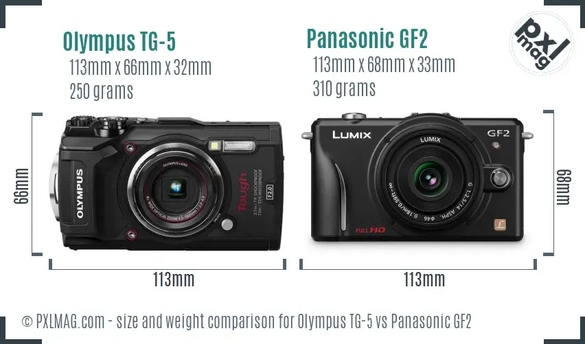 Olympus TG-5 vs Panasonic GF2 size comparison