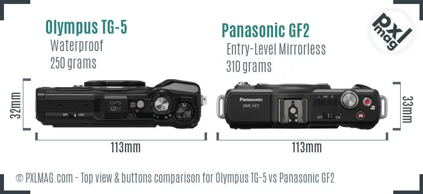 Olympus TG-5 vs Panasonic GF2 top view buttons comparison