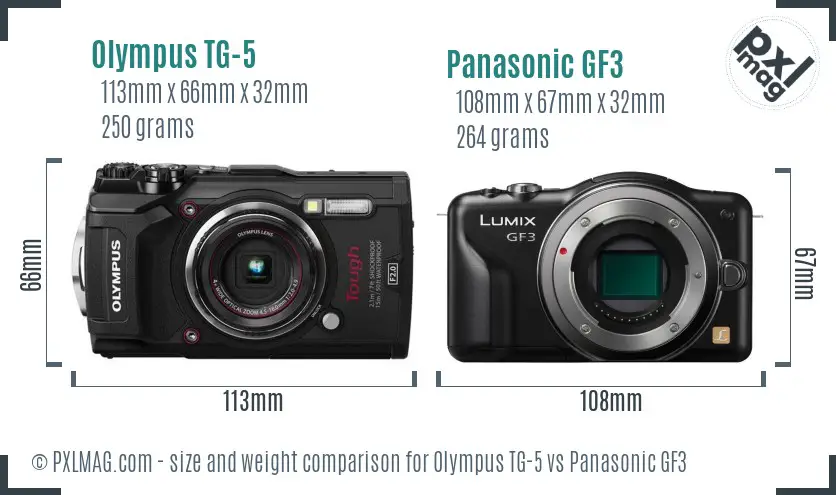 Olympus TG-5 vs Panasonic GF3 size comparison