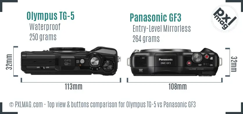 Olympus TG-5 vs Panasonic GF3 top view buttons comparison