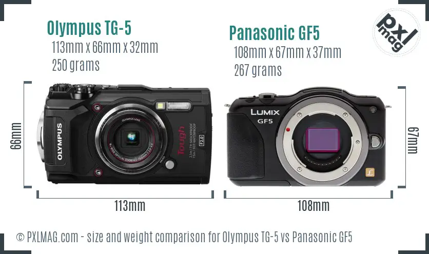 Olympus TG-5 vs Panasonic GF5 size comparison