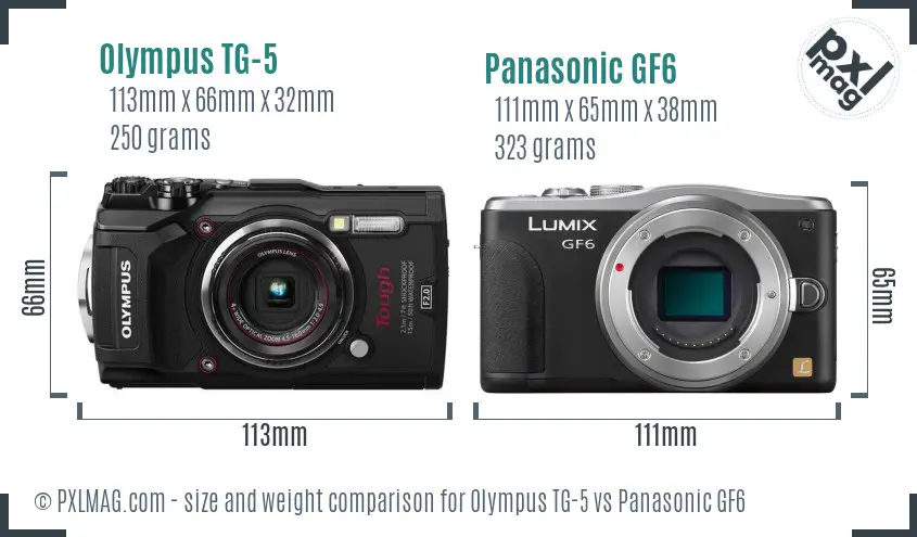 Olympus TG-5 vs Panasonic GF6 size comparison