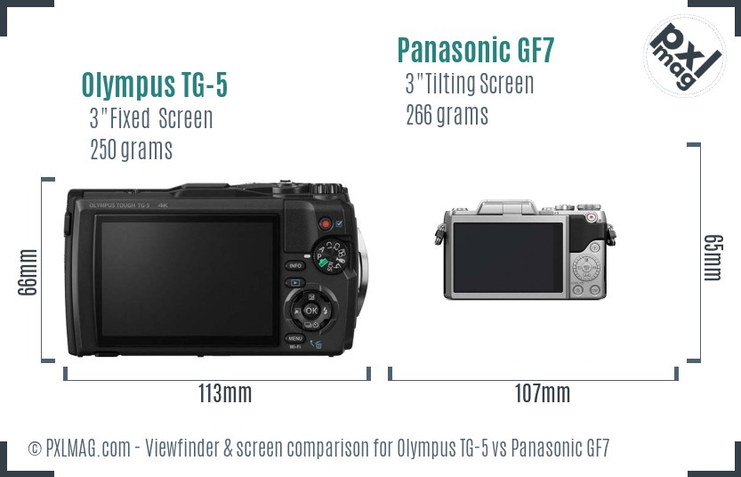 Olympus TG-5 vs Panasonic GF7 Screen and Viewfinder comparison