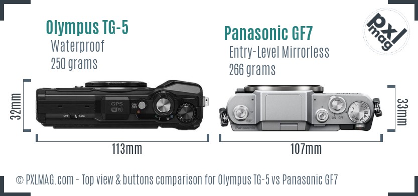 Olympus TG-5 vs Panasonic GF7 top view buttons comparison