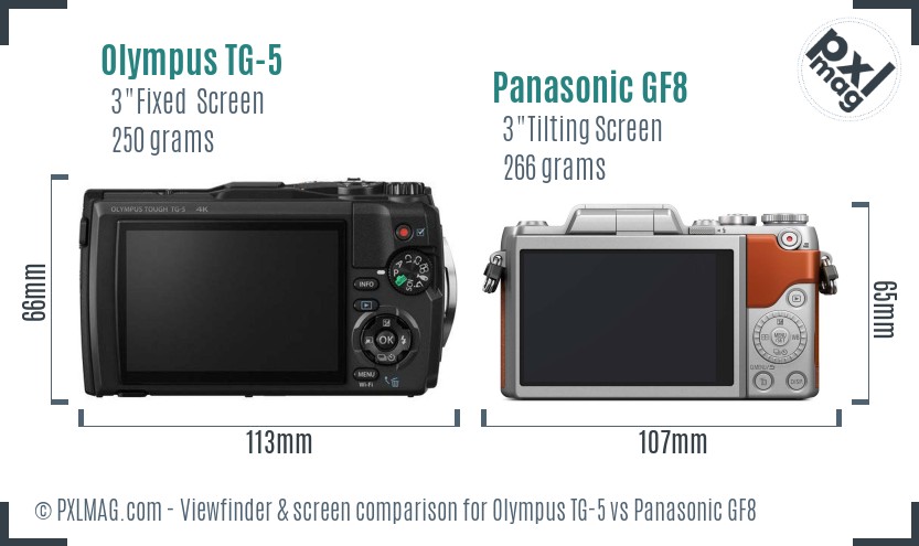 Olympus TG-5 vs Panasonic GF8 Screen and Viewfinder comparison