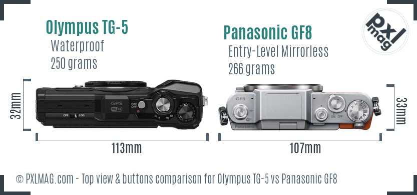 Olympus TG-5 vs Panasonic GF8 top view buttons comparison